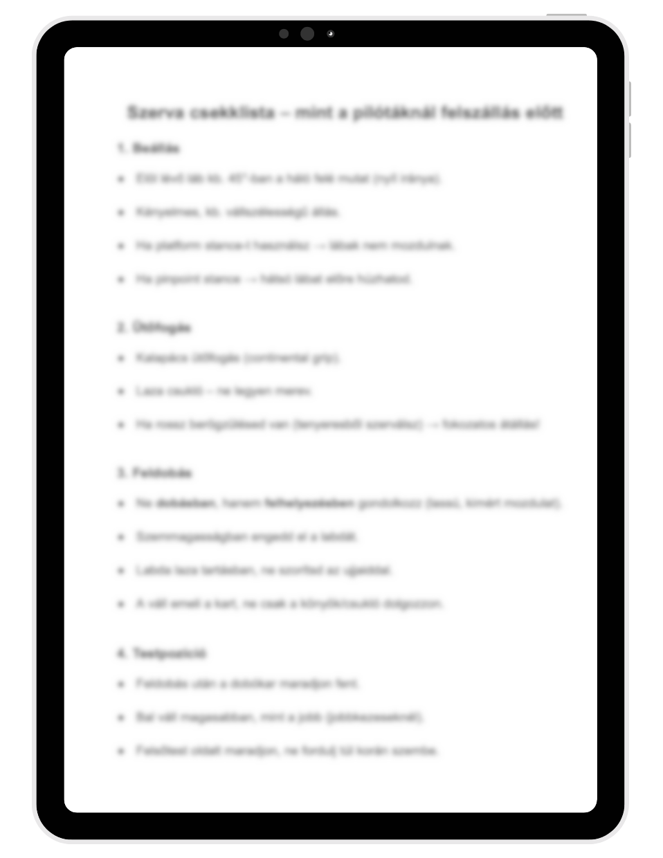 A képen az adogatás csekklista látható egy elhomályosított verzióban, egy tablet képén szerepeltetve.